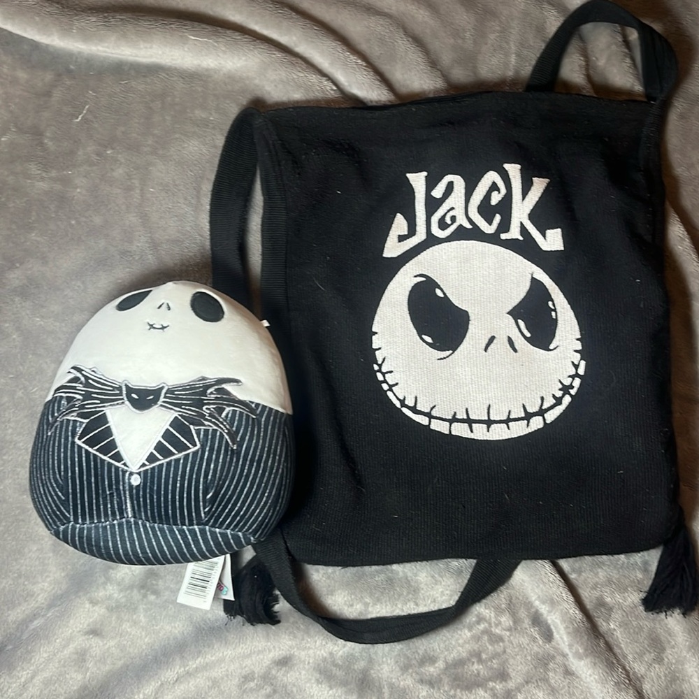 Jack Skellington Squishmallow and bag bundle